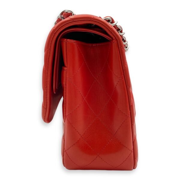 Classic (DF) Jumbo Red Shoulder Bag in Lambskin, Silver hardware - Image 4