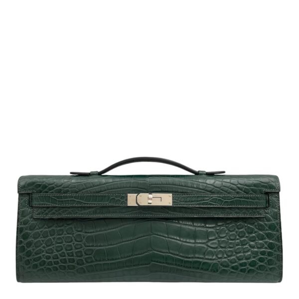 Kelly Cut Vert Titien in Matte Alligator, Palladium hardware