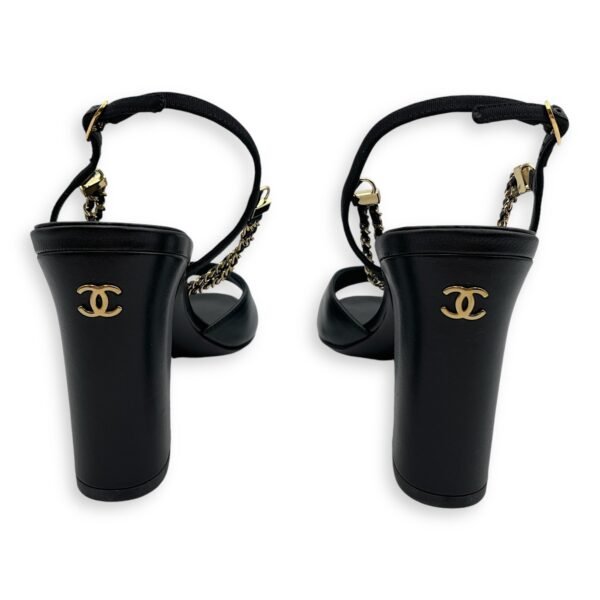 CC Chain Slingback (10cm) 37.5C Black Heels in Lambskin, Gold hardware - Image 3