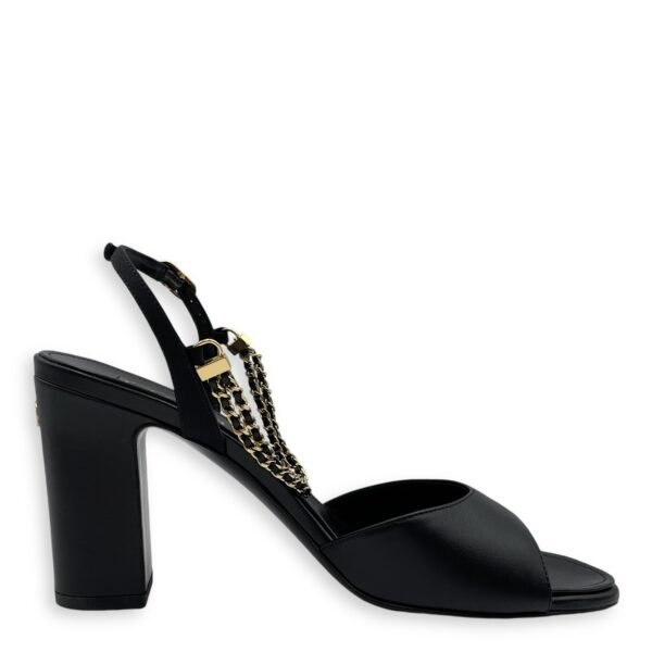 CC Chain Slingback (10cm) 37.5C Black Heels in Lambskin, Gold hardware - Image 6