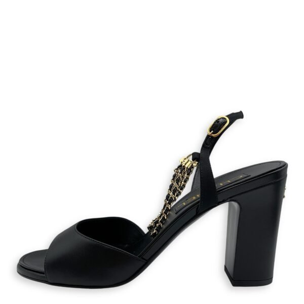 CC Chain Slingback (10cm) 37.5C Black Heels in Lambskin, Gold hardware - Image 8