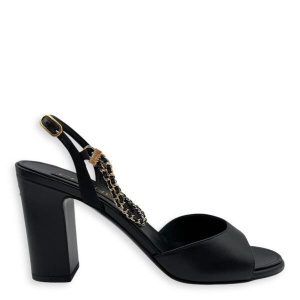 CC Chain Slingback (10cm) 37.5C Black Heels in Lambskin, Gold hardware - Image 9