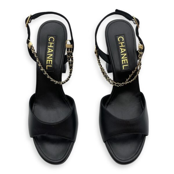 CC Chain Slingback (10cm) 37.5C Black Heels in Lambskin, Gold hardware - Image 2
