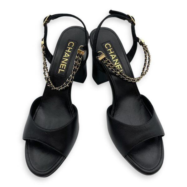 CC Chain Slingback (10cm) 37.5C Black Heels in Lambskin, Gold hardware