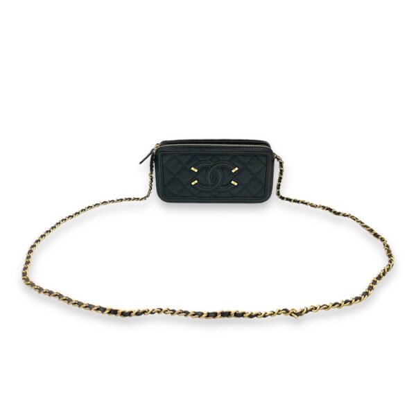 Filigree Double Compartment 18.5x9.5x3cm Black Crossbody Bag in Caviar Leather, Gold hardware - Image 7