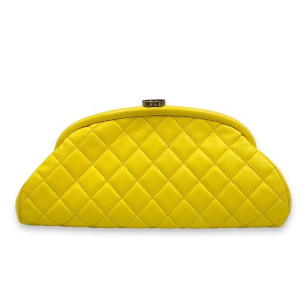 Kisslock Timeless Yellow Clutch in Lambskin, Gold hardware - Image 2