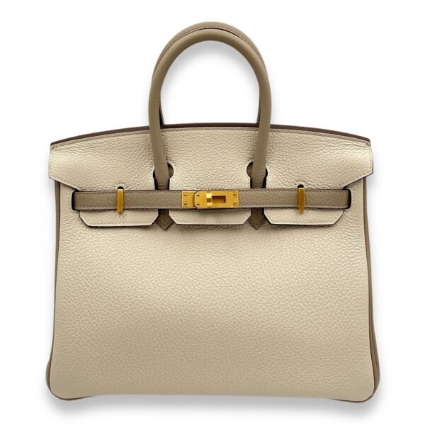 HSS Birkin 25 Craie/Tourterelle in Togo, Brushed Gold hardware