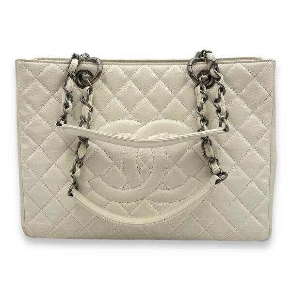 Grand Shopping Tote White Shoulder Bag in Caviar Leather, Ruthenium-finish Brass hardware - Image 12