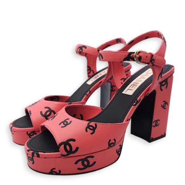 22S CC Logo Printed Sandal(10cm) 37.5C Pink Heels in Lambskin, Gold hardware - Image 2