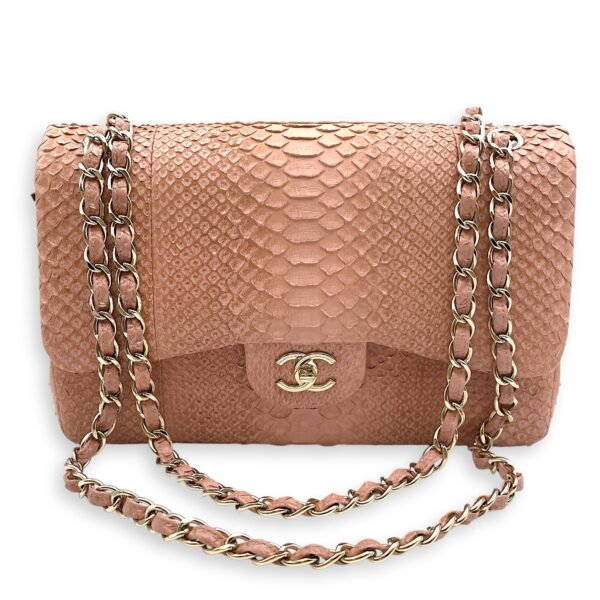 Classic Double Flap Jumbo Pink Ombre Shoulder Bag in Python Leather, Gold hardware - Image 10