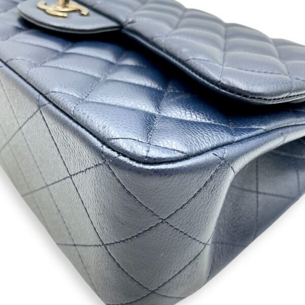 Classic (DF) Jumbo Blue Shoulder Bag in Caviar Leather, Silver hardware - Image 8
