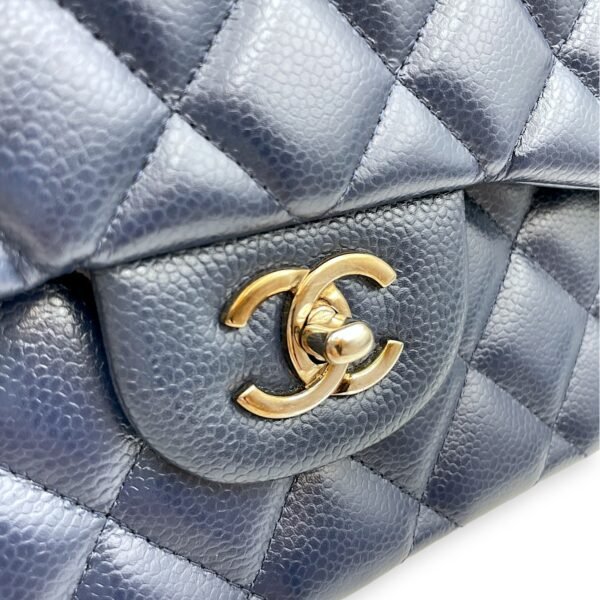 Classic (DF) Jumbo Blue Shoulder Bag in Caviar Leather, Silver hardware - Image 11