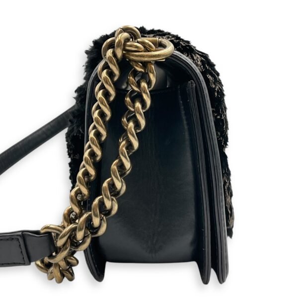 Fur Boy Old Medium Black Shoulder Bag in Fur, Gold hardware - Image 3