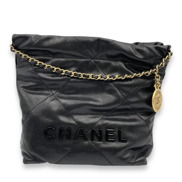 22 Mini Black Tote Bag in Caviar Leather, 2-Tone - Gold Hardware/Black powder coated hardware