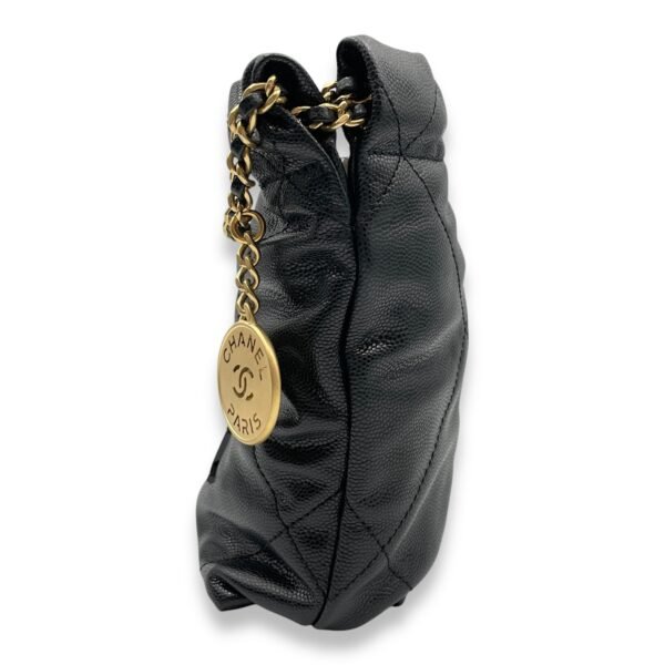 22 Mini Black Tote Bag in Caviar Leather, 2-Tone - Gold Hardware/Black powder coated hardware - Image 4
