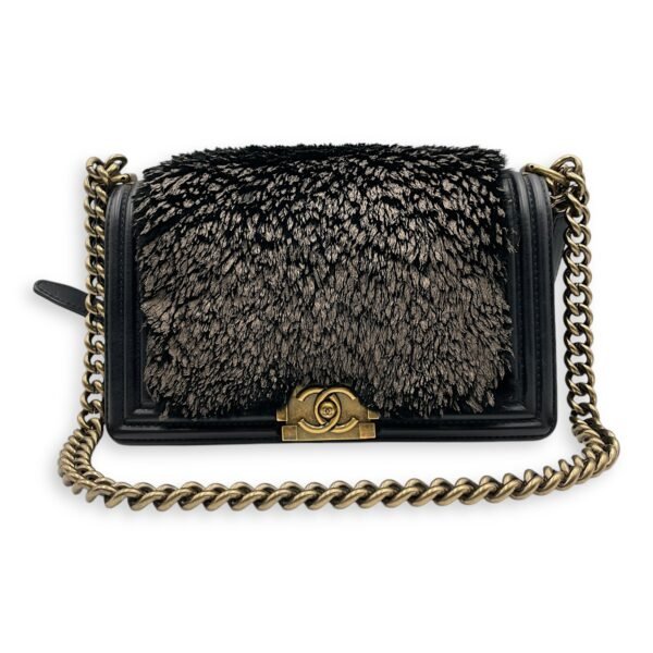 Fur Boy Old Medium Black Shoulder Bag in Fur, Gold hardware - Image 7