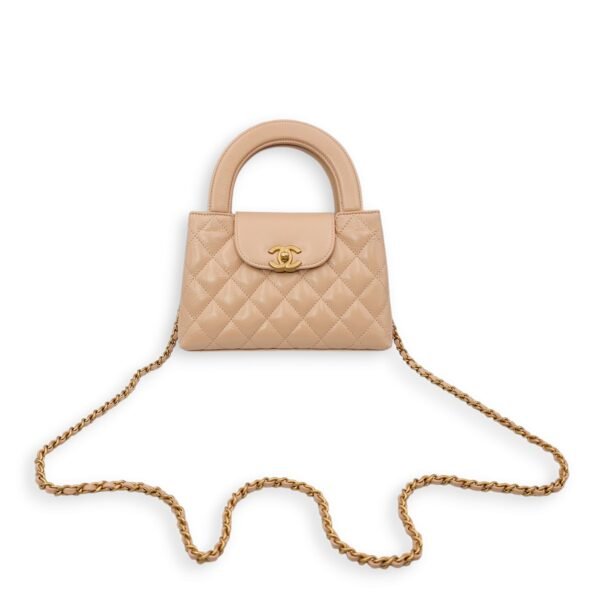 Kelly (19cm) Mini Beige Crossbody Bag in Shiny calf, Gold hardware - Image 7