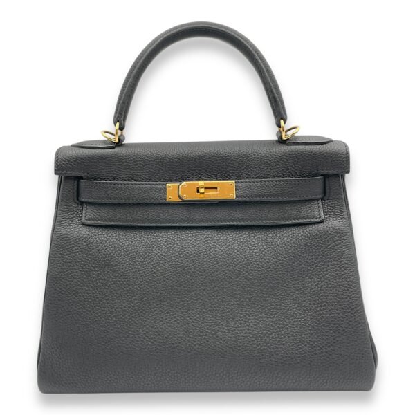 Kelly 28 Black in Togo, Gold hardware