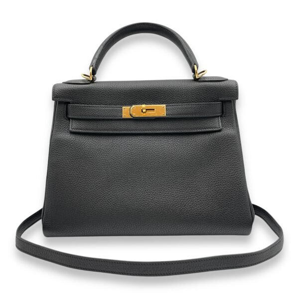 Kelly 28 Black in Togo, Gold hardware - Image 7