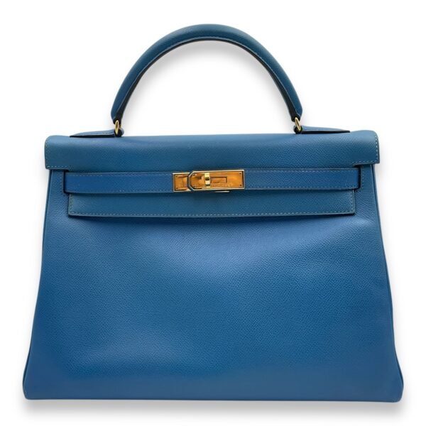 Kelly 32 Blue France in Courchevel, Gold hardware