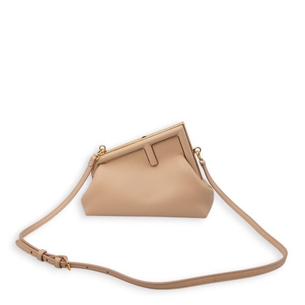 First Bag Small 24x18/11x9cm Beige Crossbody Bag in Nappa, Gold hardware - Image 8