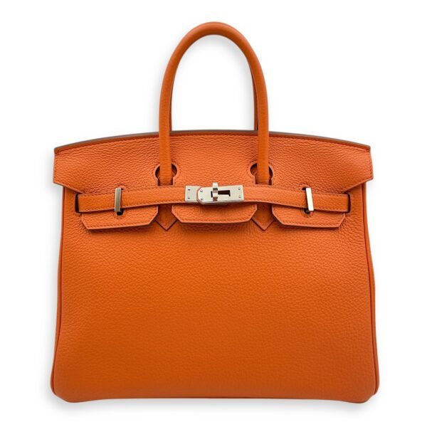 Birkin 25 Orange in Togo, Palladium hardware