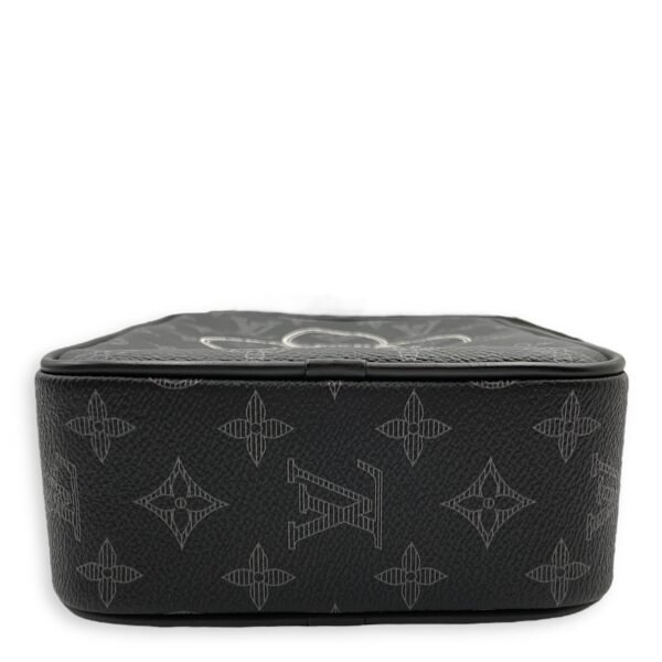 Danube PM 16x22x7cm Black Crossbody Bag in Coated Canvas, Green chrome hardware - Image 5
