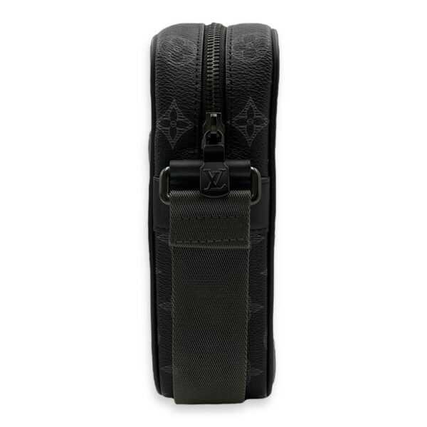 Danube PM 16x22x7cm Black Crossbody Bag in Coated Canvas, Green chrome hardware - Image 4