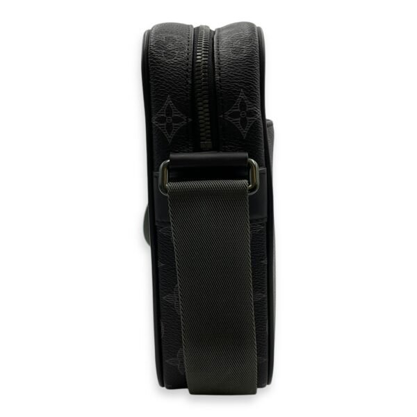 Danube PM 16x22x7cm Black Crossbody Bag in Coated Canvas, Green chrome hardware - Image 3