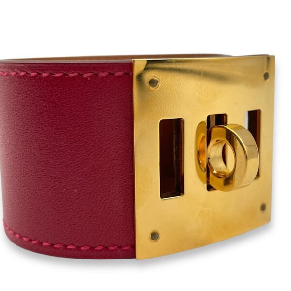 Kelly Dog T2 Red Bracelet in Tadelakt, Gold hardware - Image 3