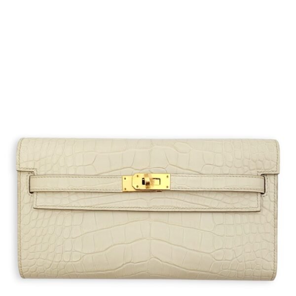 Kelly To Go Beton Wallet On Chain in Matte Alligator, Gold hardware
