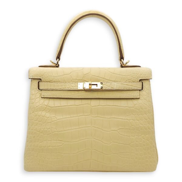 Kelly 25 Vanille in Matte Alligator, Gold hardware