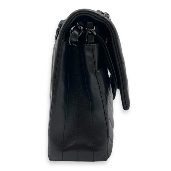 Chevron (DF) Medium Black Shoulder Bag in Lambskin, Black Chrome, Silver hardware - Image 3