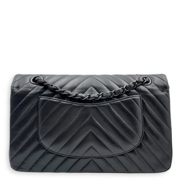 Chevron (DF) Medium Black Shoulder Bag in Lambskin, Black Chrome, Silver hardware - Image 2