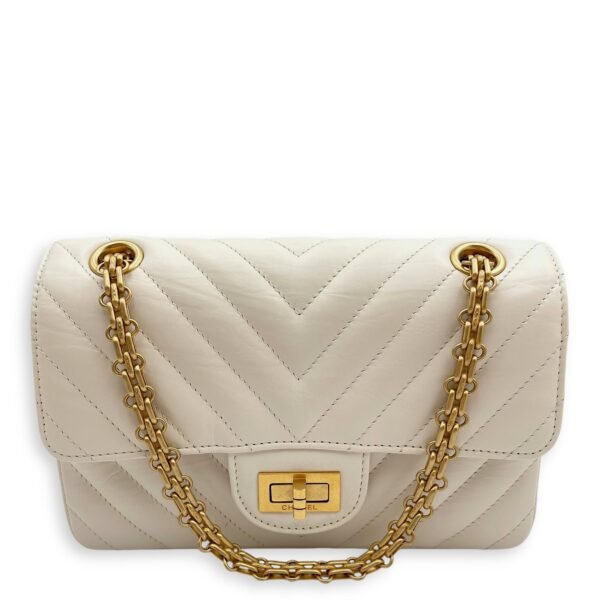 2.55 Chevron Reissue Mini White Crossbody Bag in Calfskin, Gold hardware - Image 7