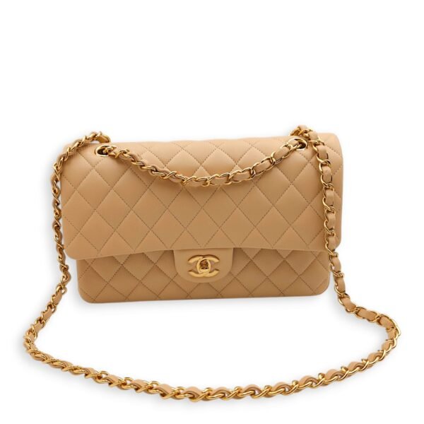 Classic (DF) Medium Beige Crossbody Bag in Lambskin, Gold hardware - Image 9