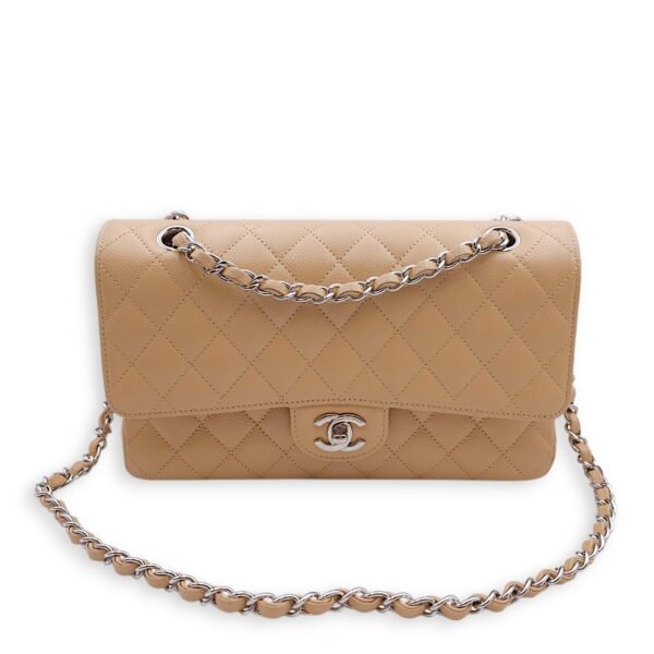Classic (DF) Medium Beige Shoulder Bag in Caviar Leather, Silver hardware - Image 10