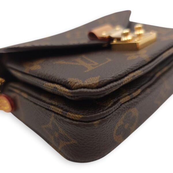 Metis Micro Brown Crossbody Bag in Coated Canvas, Gold hardware - Image 7