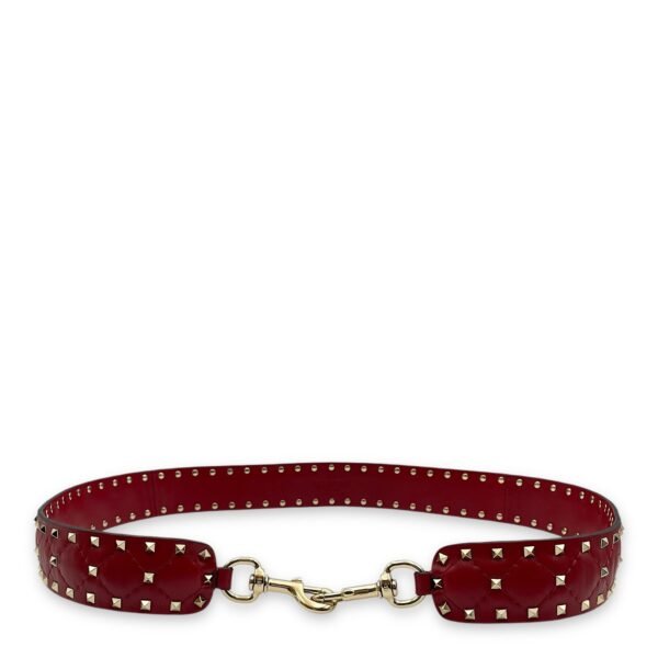 Studded 113x4cm Red Bag Strap in Nappa Leather, Gold hardware - Image 5