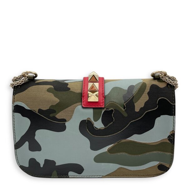 Camouflage Print Rockstuds 27x25x8cm Green/Blue Crossbody Bag in Calf, canvas, Gold hardware - Image 2