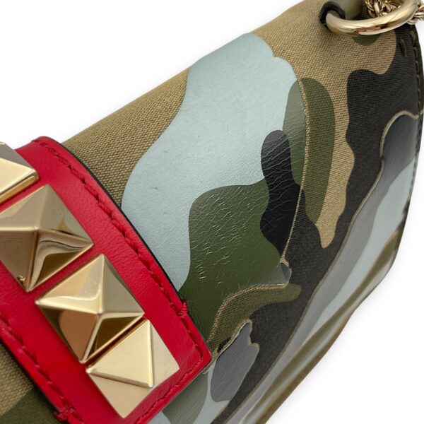 Camouflage Print Rockstuds 27x25x8cm Green/Blue Crossbody Bag in Calf, canvas, Gold hardware - Image 10