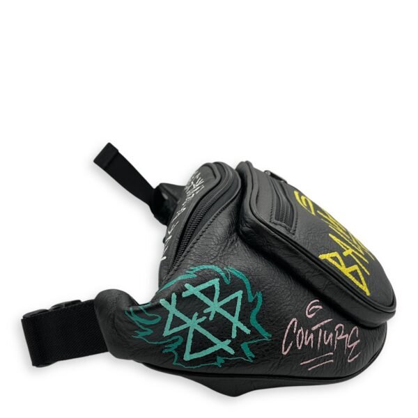 Graffiti Waist Black Belt Bag in Distressed Leather, Silver hardware - Image 3