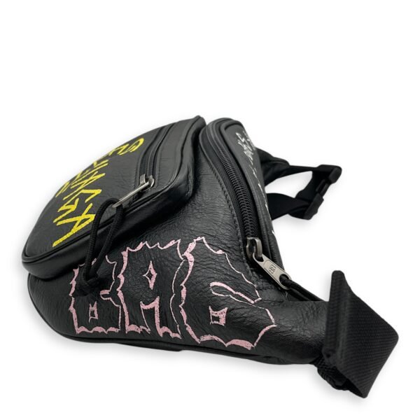 Graffiti Waist Black Belt Bag in Distressed Leather, Silver hardware - Image 4