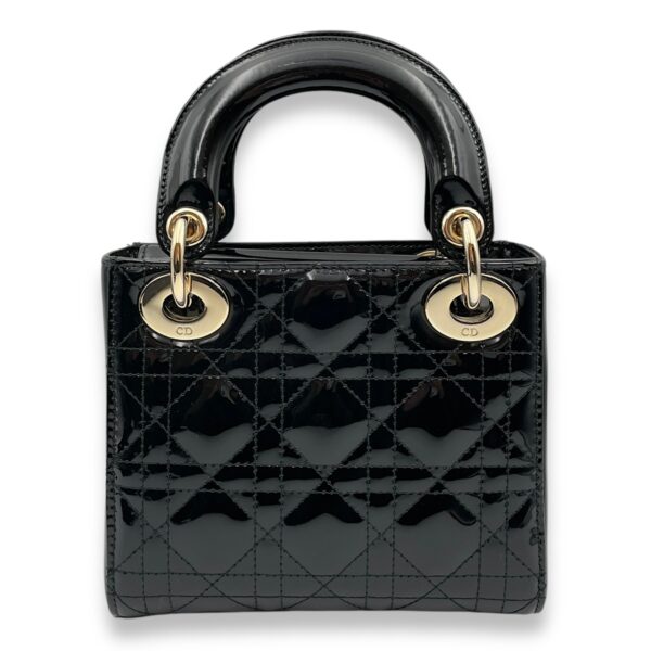 Lady Dior Flap Mini Black Crossbody Bag in Patent Leather, Gold hardware - Image 2