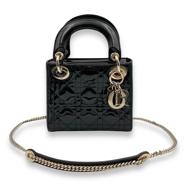 Lady Dior Flap Mini Black Crossbody Bag in Patent Leather, Gold hardware - Image 9