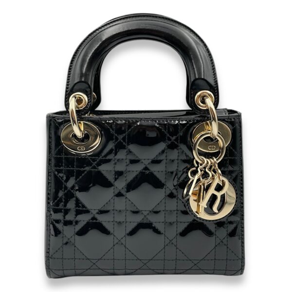 Lady Dior Flap Mini Black Crossbody Bag in Patent Leather, Gold hardware