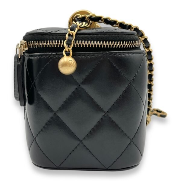 Double Pearl Crush Mini Rectangle Black Vanity Bag in Lambskin, Gold hardware - Image 3