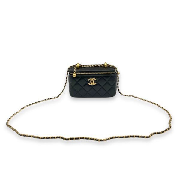 Double Pearl Crush Mini Rectangle Black Vanity Bag in Lambskin, Gold hardware - Image 10