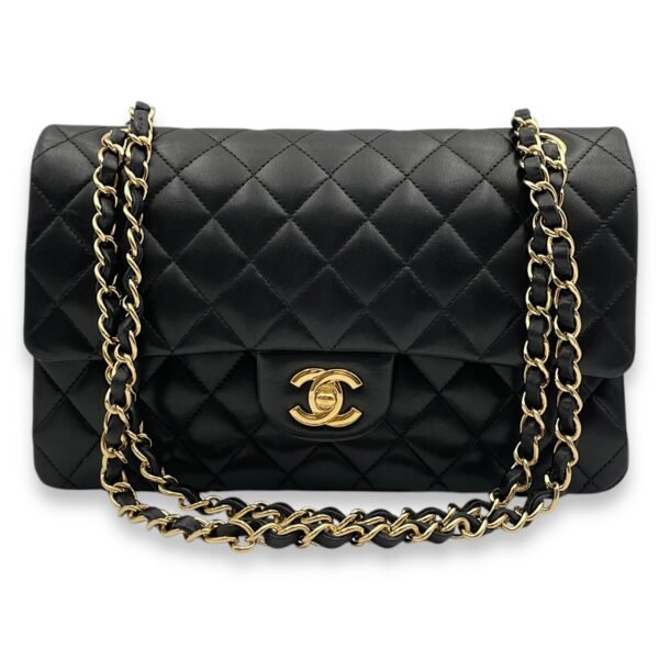 Classic Double Flap Medium Black Shoulder Bag in Lambskin, Gold hardware - Image 12