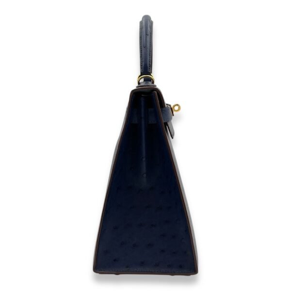 HSS Sellier Kelly 28 Gris Agate/Blue Iris in Ostrich, Gold hardware - Image 3